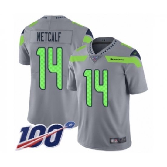 Men's Seattle Seahawks 14 D.K. Metcalf Limited Silver Inverted Legend 100th Season Football Jersey