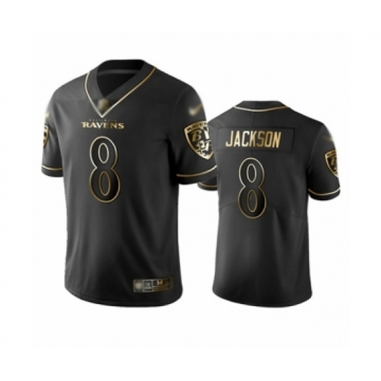 Men's Baltimore Ravens 8 Lamar Jackson Limited Black Golden Edition Football Jersey