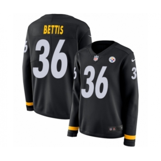 Women's Nike Pittsburgh Steelers 36 Jerome Bettis Limited Black Therma Long Sleeve NFL Jersey