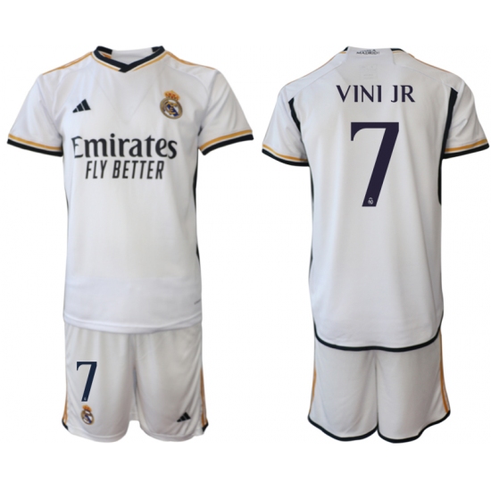 Men's Real Madrid 7 Vini Jr 2023-24 White Home Soccer Jersey