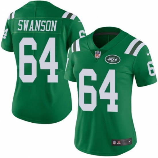 Women's Nike New York Jets 64 Travis Swanson Limited Green Rush Vapor Untouchable NFL Jersey