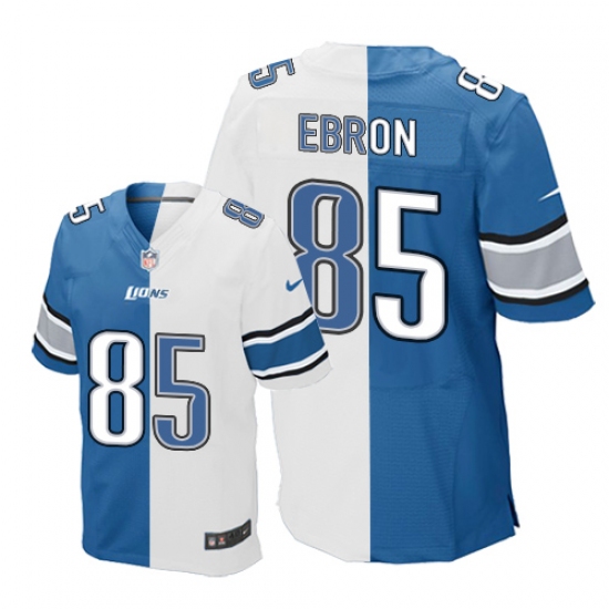 Men's Nike Detroit Lions 85 Eric Ebron Elite Blue/White Split Fashion NFL Jersey
