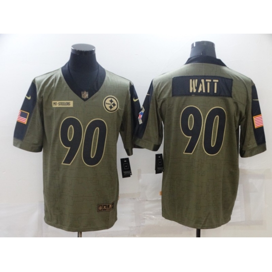 Men's Pittsburgh Steelers 90 T. J. Watt Nike Olive 2021 Salute To Service Limited Player Jersey