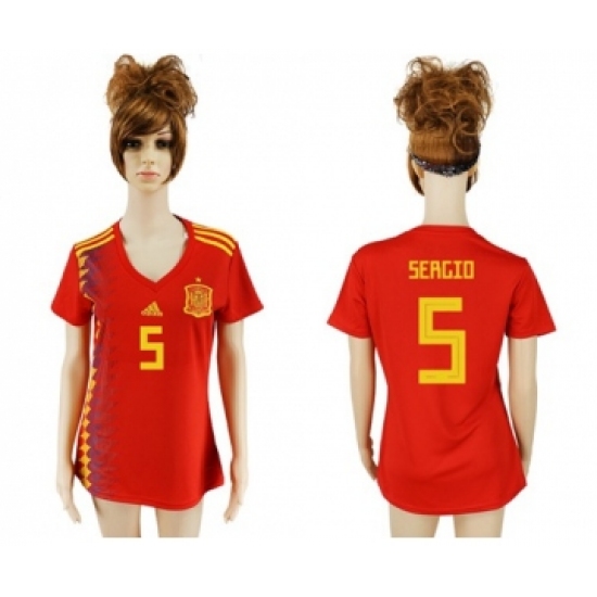 Women's Spain 5 Sergio Red Home Soccer Country Jersey
