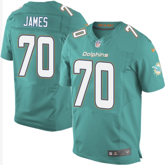 Men's Nike Miami Dolphins 70 Ja'Wuan James Elite Aqua Green Team Color NFL Jersey