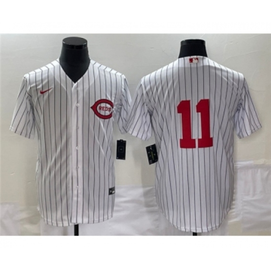 Men's Cincinnati Reds 11 Barry Larkin White Field of Dreams Stitched Baseball Jersey