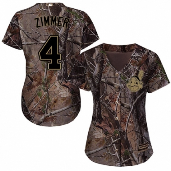 Women's Majestic Cleveland Indians 4 Bradley Zimmer Authentic Camo Realtree Collection Flex Base MLB Jersey