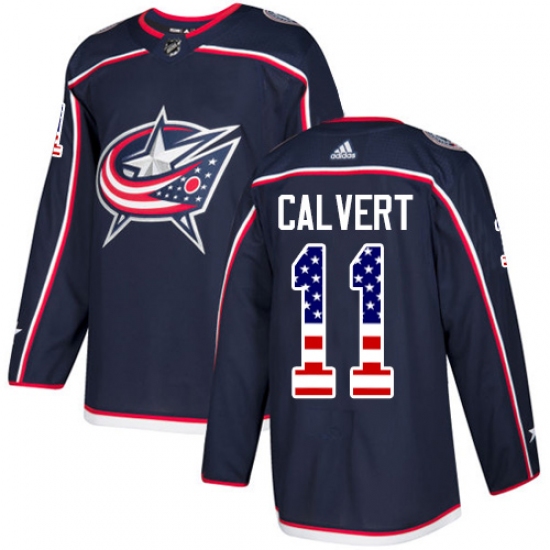 Men's Adidas Columbus Blue Jackets 11 Matt Calvert Authentic Navy Blue USA Flag Fashion NHL Jersey