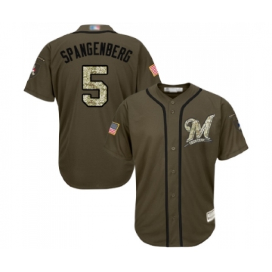 Men's Milwaukee Brewers 5 Cory Spangenberg Authentic Green Salute to Service Baseball Jersey