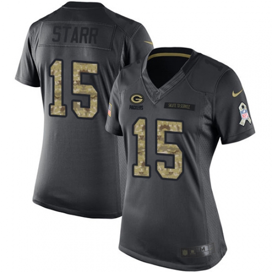 Women's Nike Green Bay Packers 15 Bart Starr Limited Black 2016 Salute to Service NFL Jersey