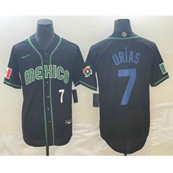 Men's Mexico Baseball 7 Julio Urias Number 2023 Black Blue World Classic Stitched Jersey2