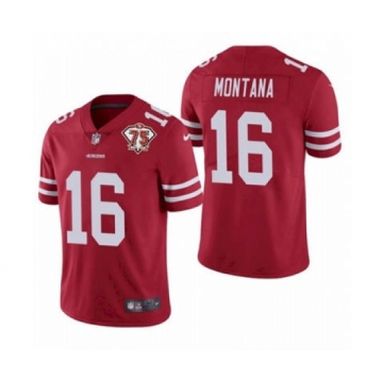 Men's San Francisco 49ers 16 Joe Montana Red 2021 75th Anniversary Vapor Untouchable Limited Jersey