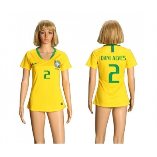 Women's Brazil 2 Dani Alves Home Soccer Country Jersey