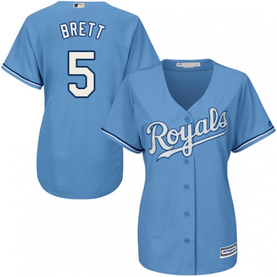 Women's Majestic Kansas City Royals 5 George Brett Authentic Light Blue Alternate 1 Cool Base MLB Jersey