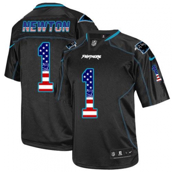 Men's Nike Carolina Panthers 1 Cam Newton Elite Black USA Flag Fashion NFL Jersey