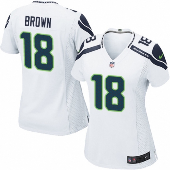 Women's Nike Seattle Seahawks 18 Jaron Brown Game White NFL Jersey