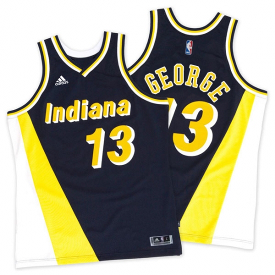 Men's Adidas Indiana Pacers 13 Paul George Authentic Navy/Gold Throwback NBA Jersey