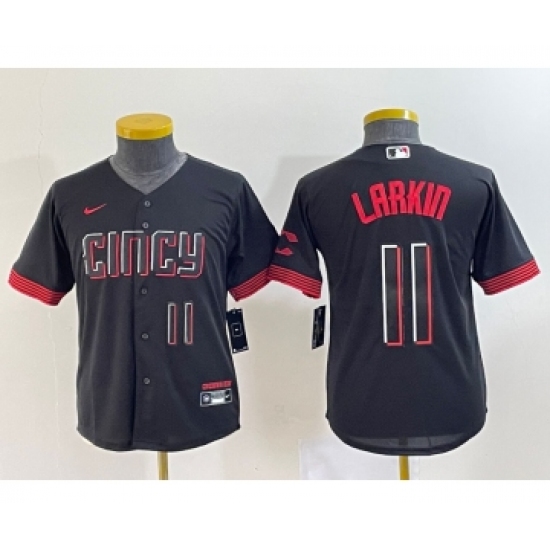 Youth Cincinnati Reds 11 Barry Larkin Number Black 2023 City Connect Cool Base Stitched Jersey2