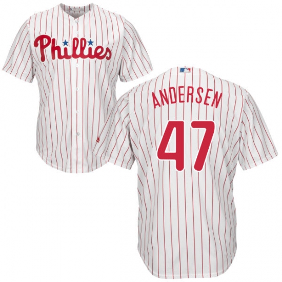 Youth Majestic Philadelphia Phillies 47 Larry Andersen Authentic White/Red Strip Home Cool Base MLB Jersey