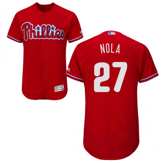 Men's Majestic Philadelphia Phillies 27 Aaron Nola Red Alternate Flex Base Authentic Collection MLB Jersey