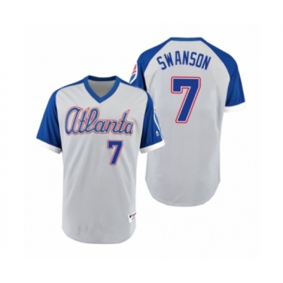 Men's Braves 7 Dansby Swanson Gray Royal 1979 Turn Back the Clock Authentic Jersey