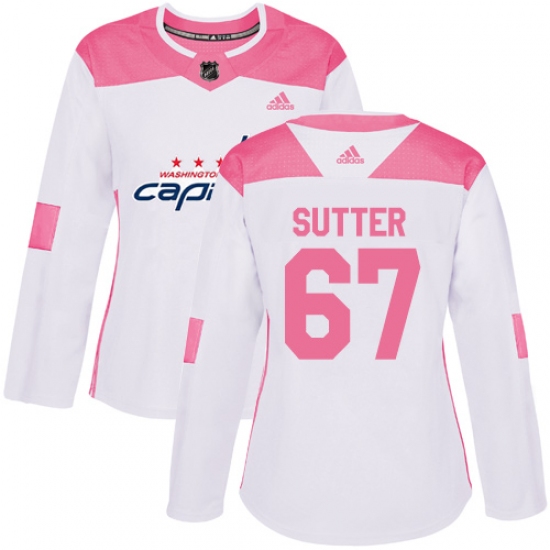 Women's Adidas Washington Capitals 67 Riley Sutter Authentic White Pink Fashion NHL Jersey