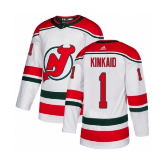Men's Adidas New Jersey Devils 1 Keith Kinkaid Premier White Alternate NHL Jersey