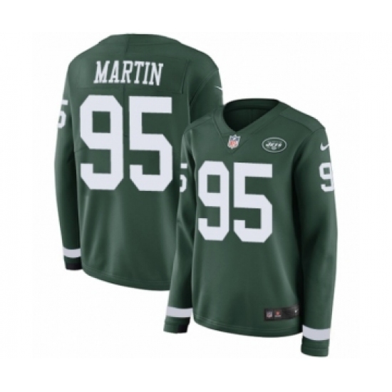 Women's Nike New York Jets 95 Josh Martin Limited Green Therma Long Sleeve NFL Jersey
