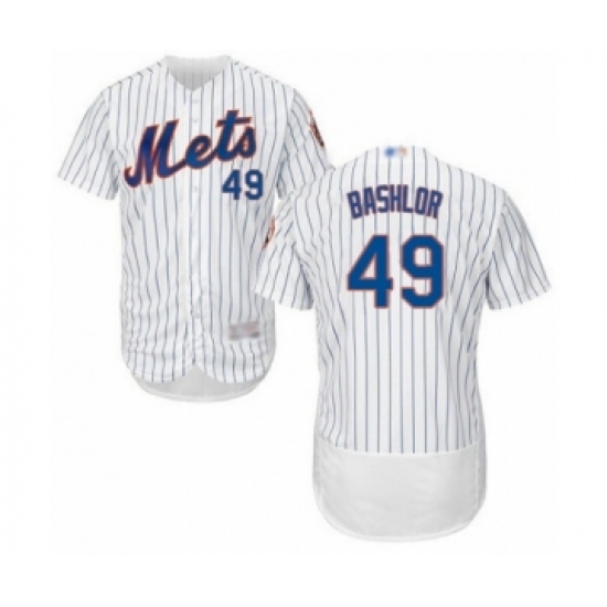 Men's New York Mets 49 Tyler Bashlor White Home Flex Base Authentic Collection Baseball Player Jersey