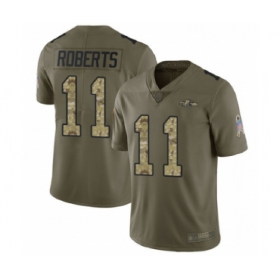 Men's Baltimore Ravens 11 Seth Roberts Limited Olive Camo Salute to Service Football Jersey