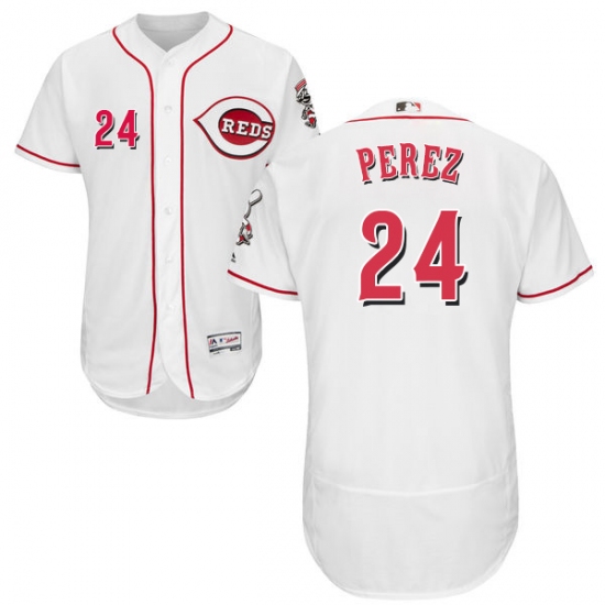 Men's Majestic Cincinnati Reds 24 Tony Perez White Home Flex Base Authentic Collection MLB Jersey