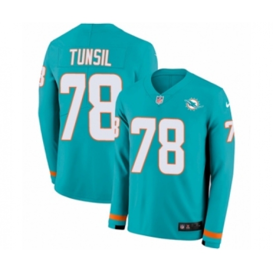 Youth Nike Miami Dolphins 78 Laremy Tunsil Limited Aqua Therma Long Sleeve NFL Jersey