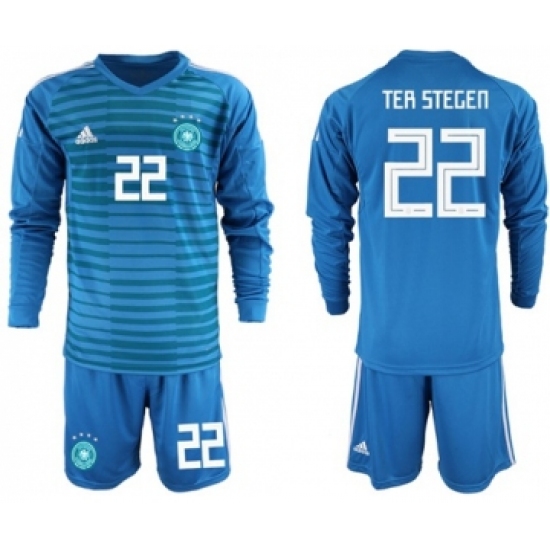 Germany 22 Ter Stegen Blue Goalkeeper Long Sleeves Soccer Country Jersey