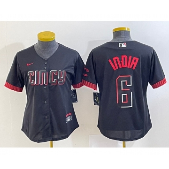 Women's Cincinnati Reds 6 Jonathan India Black 2023 City Connect Cool Base Stitched Jersey 1
