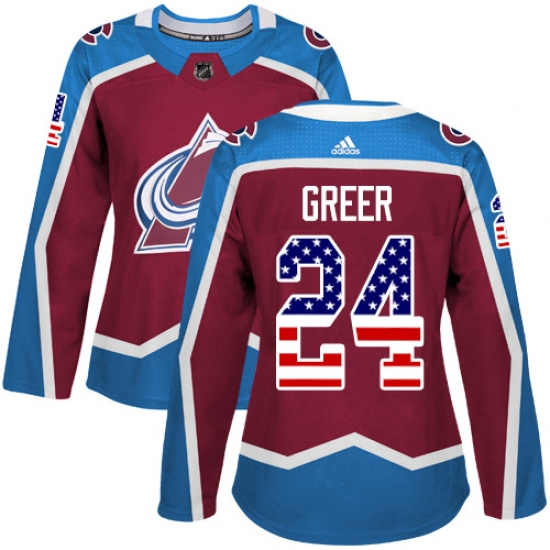 Women's Adidas Colorado Avalanche 24 A.J. Greer Authentic Burgundy Red USA Flag Fashion NHL Jersey