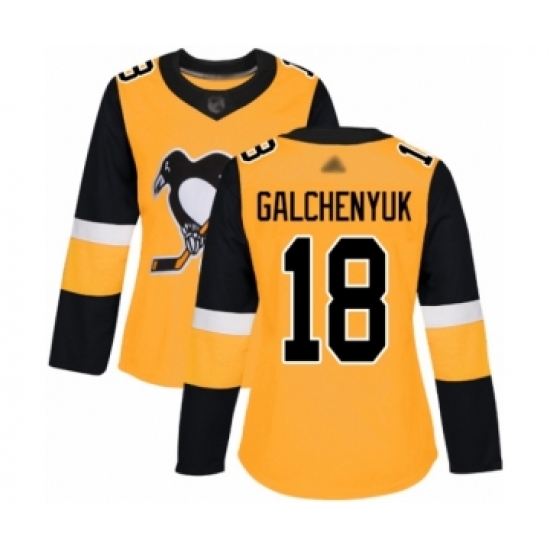 Women's Pittsburgh Penguins 18 Alex Galchenyuk Authentic Gold Alternate Hockey Jersey