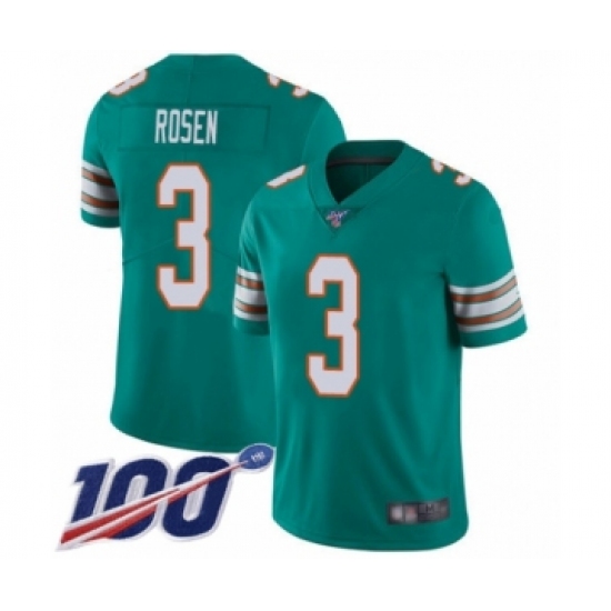 Men's Miami Dolphins 3 Josh Rosen Aqua Green Alternate Vapor Untouchable Limited Player 100th Season Football Jersey