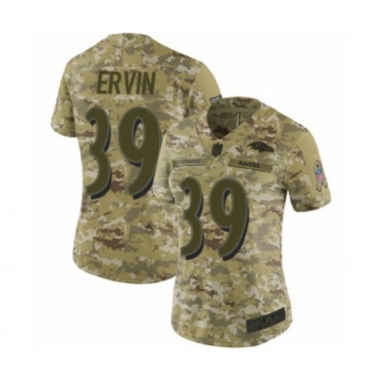 Women's Baltimore Ravens 39 Tyler Ervin Limited Camo 2018 Salute to Service Football Jersey
