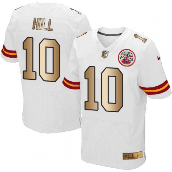Men's Nike Kansas City Chiefs 10 Tyreek Hill Elite White/Gold NFL Jersey