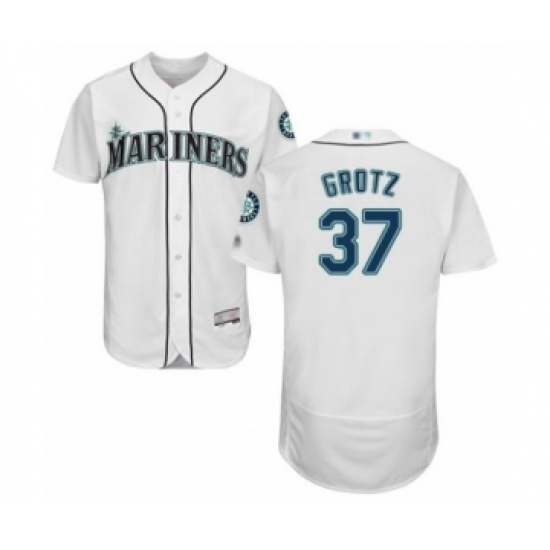 Men's Seattle Mariners 37 Zac Grotz White Home Flex Base Authentic Collection Baseball Player Jersey