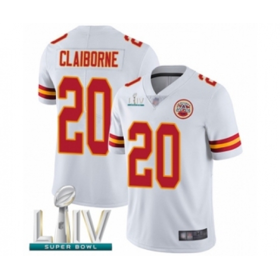 Youth Kansas City Chiefs 20 Morris Claiborne White Vapor Untouchable Limited Player Super Bowl LIV Bound Football Jersey