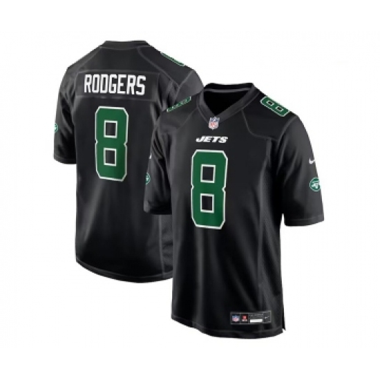 Men's New York Jets 8 Aaron Rodgers Black Stitched Jersey
