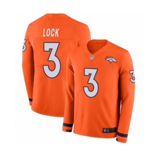 Youth Denver Broncos 3 Drew Lock Limited Orange Therma Long Sleeve Football Jersey
