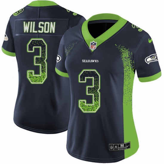 Women's Nike Seattle Seahawks 3 Russell Wilson Limited Navy Blue Rush Drift Fashion NFL Jersey