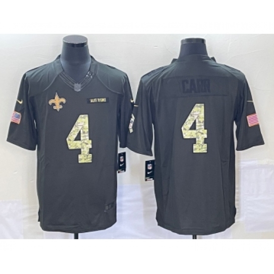 Men's New Orleans Saints 4 Derek Carr Black Anthracite 2016 Salute To Service Stitched NFL Nike Limited Jersey