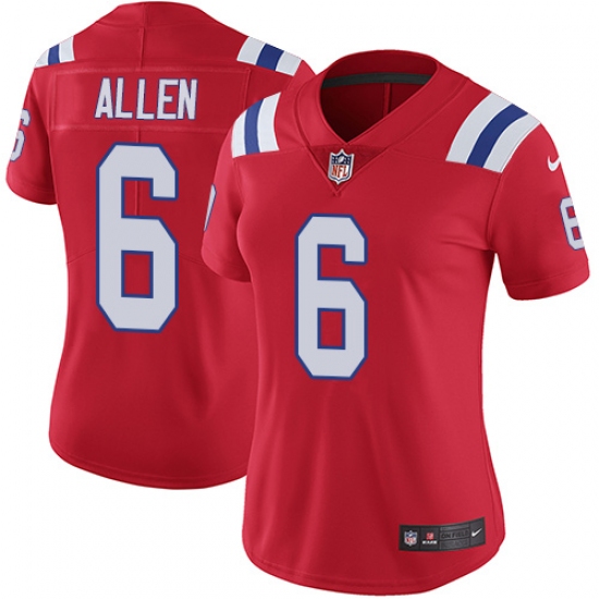 Women's Nike New England Patriots 6 Ryan Allen Red Alternate Vapor Untouchable Limited Player NFL Jersey