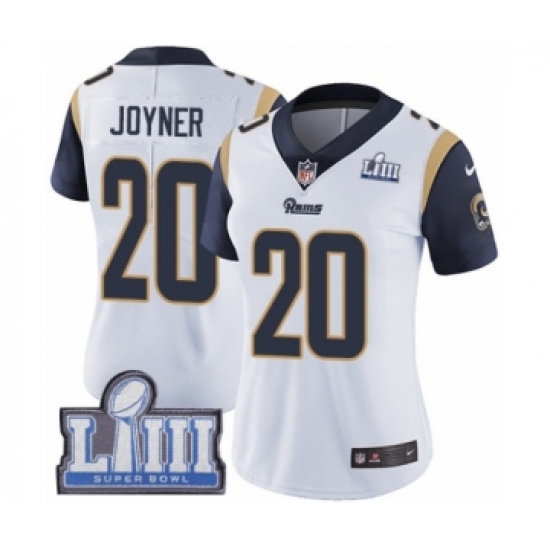Women's Nike Los Angeles Rams 20 Lamarcus Joyner White Vapor Untouchable Limited Player Super Bowl LIII Bound NFL Jersey