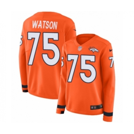 Women's Nike Denver Broncos 75 Menelik Watson Limited Orange Therma Long Sleeve NFL Jersey