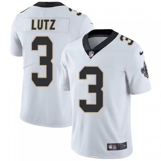 Men's Nike New Orleans Saints 3 Will Lutz White Vapor Untouchable Limited Player NFL Jersey