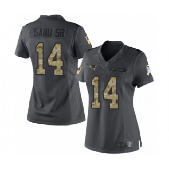 Women's New England Patriots 14 Mohamed Sanu Sr Limited Black 2016 Salute to Service Football Jersey